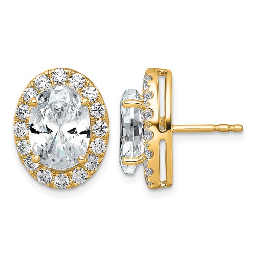 14K Yellow Gold 7.38 Carat Lab Grown Diamond VS+ F+ Complete Oval Halo Earrings
