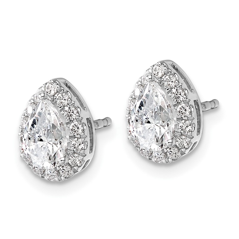 14k White Gold 1 1/4 carat Lab Grown Diamond VS/SI+ G+ Complete Pear Halo Earrings