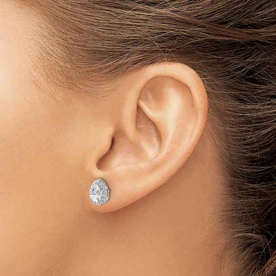 Gold Diamond Pear Halo Earrings