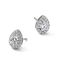 14K White Gold 3.50 Carat Lab Grown Diamond VS+ F+ Complete Pear Halo Post Earrings view 4