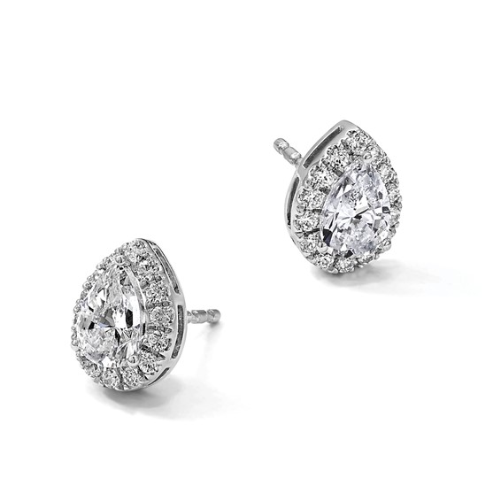 Gold Diamond Pear Halo Earrings