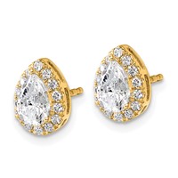 14K Yellow Gold 1.25 Carat Lab Grown Diamond VS+ F+ Complete Pear Halo Earrings view 2
