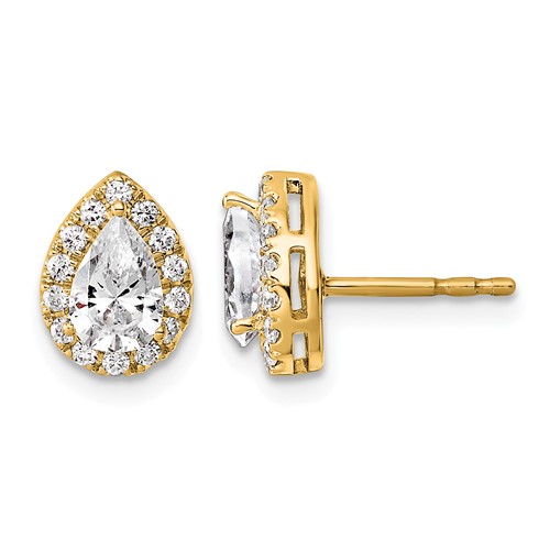 14K Yellow Gold 1.25 Carat Lab Grown Diamond VS+ F+ Complete Pear Halo Earrings