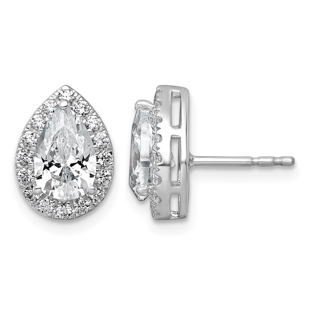 14K White Gold 2.38 Carat Lab Grown Diamond VS+ F+ Complete Pear Halo Post Earrings
