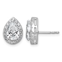 14K White Gold 2.38 Carat Lab Grown Diamond VS+ F+ Complete Pear Halo Post Earrings view 1