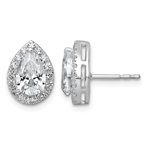 14K White Gold 2.38 Carat Lab Grown Diamond VS+ F+ Complete Pear Halo Post Earrings