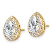 14K Yellow Gold 2.38 Carat Lab Grown Diamond VS+ F+ Complete Pear Halo Post Earrings view 2