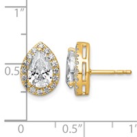 14K Yellow Gold 2.38 Carat Lab Grown Diamond VS+ F+ Complete Pear Halo Post Earrings view 3