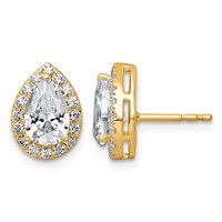 14K Yellow Gold 2.38 Carat Lab Grown Diamond VS+ F+ Complete Pear Halo Post Earrings view 1