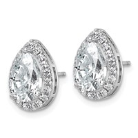 14K White Gold 3.50 Carat Lab Grown Diamond VS+ F+ Complete Pear Halo Post Earrings view 2