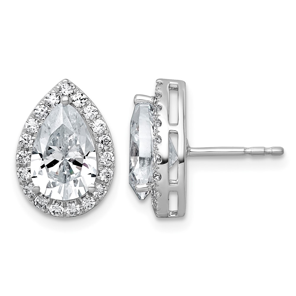 14K White Gold 3.50 Carat Lab Grown Diamond VS+ F+ Complete Pear Halo Post Earrings