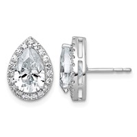 14K White Gold 3.50 Carat Lab Grown Diamond VS+ F+ Complete Pear Halo Post Earrings view 1
