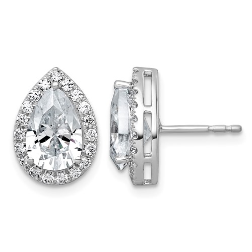 14K White Gold 3.50 Carat Lab Grown Diamond VS+ F+ Complete Pear Halo Post Earrings
