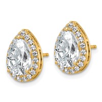14K Yellow Gold 3.50 Carat Lab Grown Diamond VS+ F+ Complete Pear Halo Post Earrings view 2
