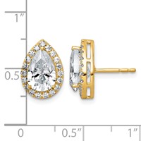 14K Yellow Gold 3.50 Carat Lab Grown Diamond VS+ F+ Complete Pear Halo Post Earrings view 3