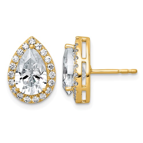 14K Yellow Gold 3.50 Carat Lab Grown Diamond VS+ F+ Complete Pear Halo Post Earrings
