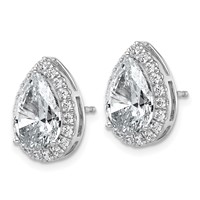 14K White Gold 4.62 Carat Lab Grown Diamond VS+ F+ Complete Pear Halo Post Earrings view 2