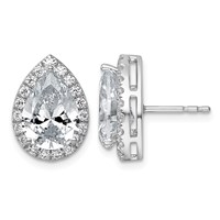 14K White Gold 4.62 Carat Lab Grown Diamond VS+ F+ Complete Pear Halo Post Earrings view 1