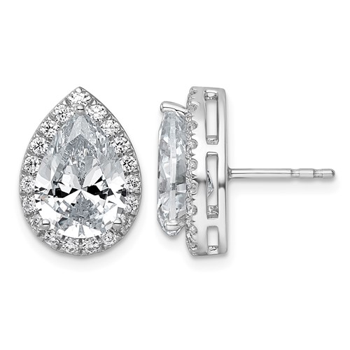 14K White Gold 4.62 Carat Lab Grown Diamond VS+ F+ Complete Pear Halo Post Earrings