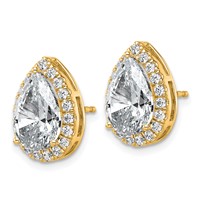 14K Yellow Gold 4.62 Carat Lab Grown Diamond VS+ F+ Complete Pear Halo Post Earrings view 2