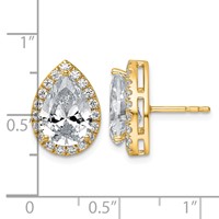 14K Yellow Gold 4.62 Carat Lab Grown Diamond VS+ F+ Complete Pear Halo Post Earrings view 4