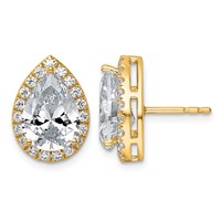 14K Yellow Gold 4.62 Carat Lab Grown Diamond VS+ F+ Complete Pear Halo Post Earrings view 1