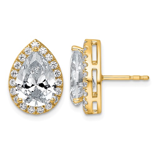 14K Yellow Gold 4.62 Carat Lab Grown Diamond VS+ F+ Complete Pear Halo Post Earrings