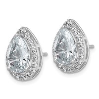 14K White Gold 5.62 Carat Lab Grown Diamond VS+ F+ Complete Pear Halo Post Earrings view 2