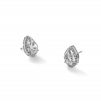 14K White Gold 4.62 Carat Lab Grown Diamond VS+ F+ Complete Pear Halo Post Earrings view 4