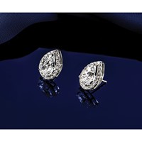 14K White Gold 4.62 Carat Lab Grown Diamond VS+ F+ Complete Pear Halo Post Earrings view 5