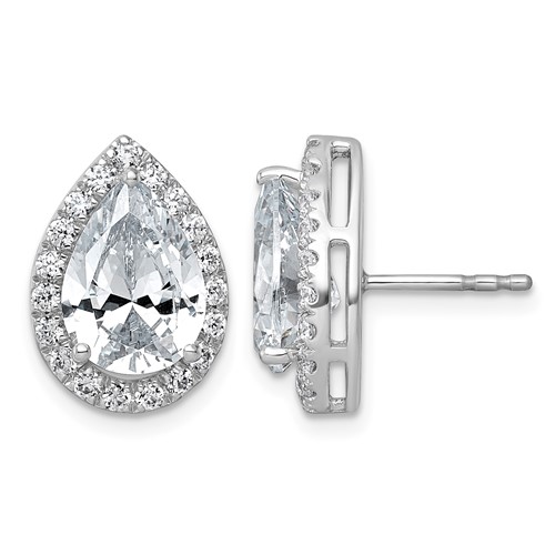 14K White Gold 5.62 Carat Lab Grown Diamond VS+ F+ Complete Pear Halo Post Earrings