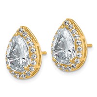 14K Yellow Gold 5.62 Carat Lab Grown Diamond VS+ F+ Complete Pear Halo Post Earrings view 2