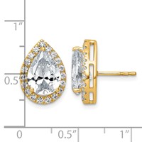 14K Yellow Gold 5.62 Carat Lab Grown Diamond VS+ F+ Complete Pear Halo Post Earrings view 3