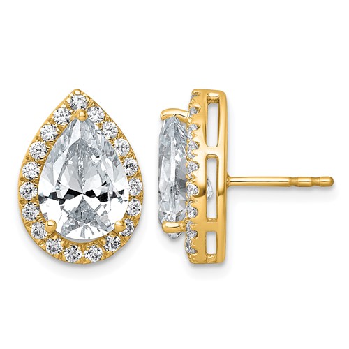 14K Yellow Gold 5.62 Carat Lab Grown Diamond VS+ F+ Complete Pear Halo Post Earrings
