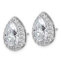 14K White Gold 6.75 Carat Lab Grown Diamond VS+ F+ Complete Pear Halo Post Earrings view 2