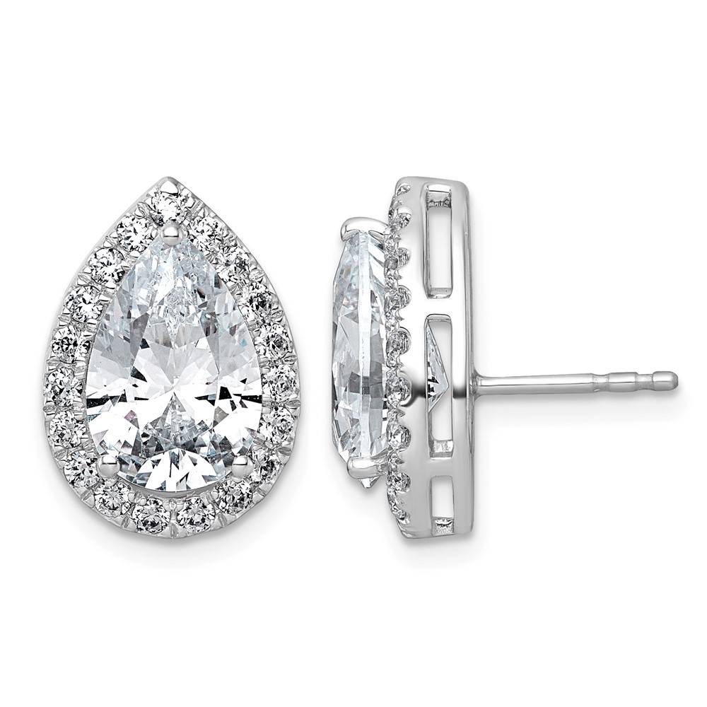 14K White Gold 6.75 Carat Lab Grown Diamond VS+ F+ Complete Pear Halo Post Earrings
