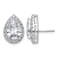 14K White Gold 6.75 Carat Lab Grown Diamond VS+ F+ Complete Pear Halo Post Earrings view 1