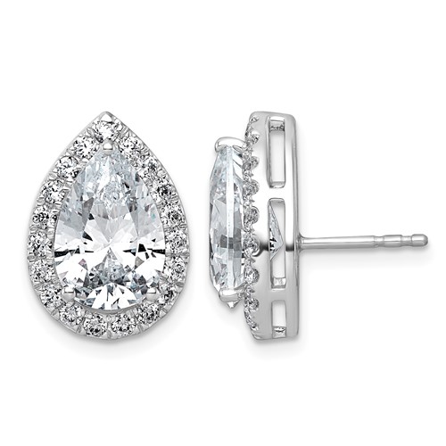 14K White Gold 6.75 Carat Lab Grown Diamond VS+ F+ Complete Pear Halo Post Earrings