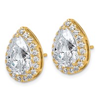 14K Yellow Gold 6.75 Carat Lab Grown Diamond VS+ F+ Complete Pear Halo Post Earrings view 2