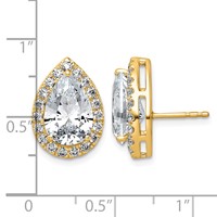 14K Yellow Gold 6.75 Carat Lab Grown Diamond VS+ F+ Complete Pear Halo Post Earrings view 3