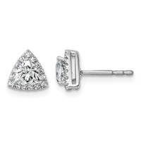 14K White Gold 0.62 Carat Lab Grown Diamond VS SI+ G+ Complete Trillion Halo Post Earrings view 1