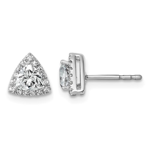 14K White Gold 0.62 Carat Lab Grown Diamond VS SI+ G+ Complete Trillion Halo Post Earrings