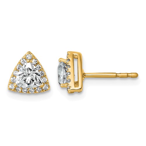14K Yellow Gold 0.62 Carat Lab Grown Diamond VS+ F+ Complete Trillion Halo Post Earrings