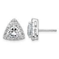 14K White Gold 2.62 Carat Lab Grown Diamond VS+ F+ Complete Trillion Halo Post Earrings view 1