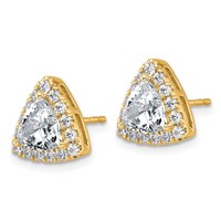 14K Yellow Gold 2.62 Carat Lab Grown Diamond VS+ F+ Complete Trillion Halo Post Earrings view 2