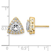 14K Yellow Gold 2.62 Carat Lab Grown Diamond VS+ F+ Complete Trillion Halo Post Earrings view 3