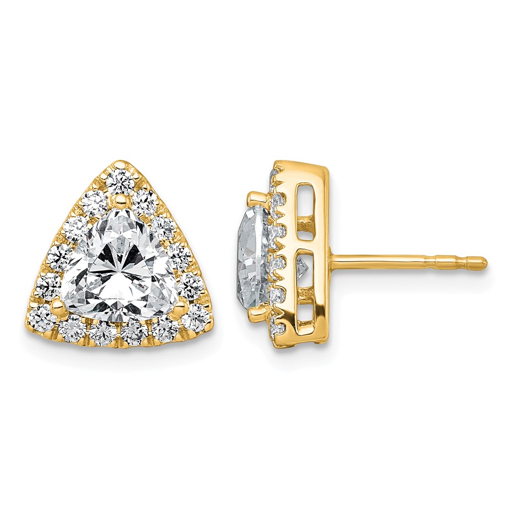 14K Yellow Gold 2.62 Carat Lab Grown Diamond VS+ F+ Complete Trillion Halo Post Earrings