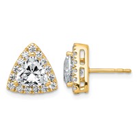 14K Yellow Gold 2.62 Carat Lab Grown Diamond VS+ F+ Complete Trillion Halo Post Earrings view 1