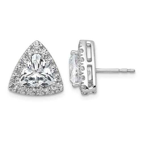 14K White Gold 3.75 Carat Lab Grown Diamond VS+ F+ Complete Trillion Halo Post Earrings