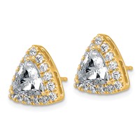 14K Yellow Gold 3.75 Carat Lab Grown Diamond VS+ F+ Complete Trillion Halo Post Earrings view 2